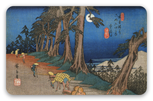 Hiroshige Wędrowcy w świetle księżyca - naklejka na kartę