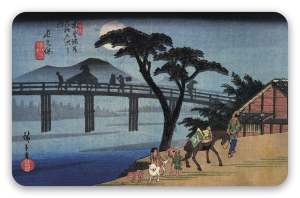 Hiroshige Jeździec przejeżdżający przez most - naklejka na kartę