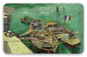 Vincent van Gogh Nabrzeże z robotnikami rozładowującymi barki z piaskiem (1888) - naklejka na kartę